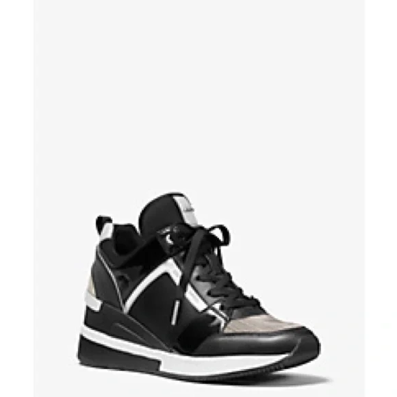 Michael Kors Georgie Mixed-Media Trainer, black, white, silver - Picture 2 of 7